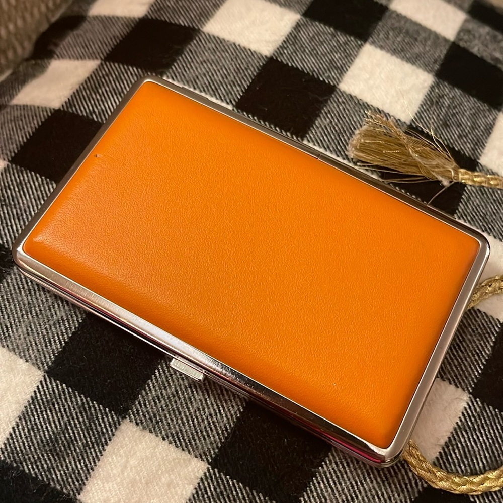 Silver and Orange Metal Case Business Card Holder